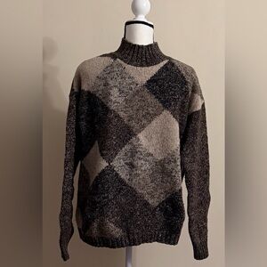 VTG Esprit Men Lambswool & Silk Mixed Media Pullover - Plaid & Tweed - Large